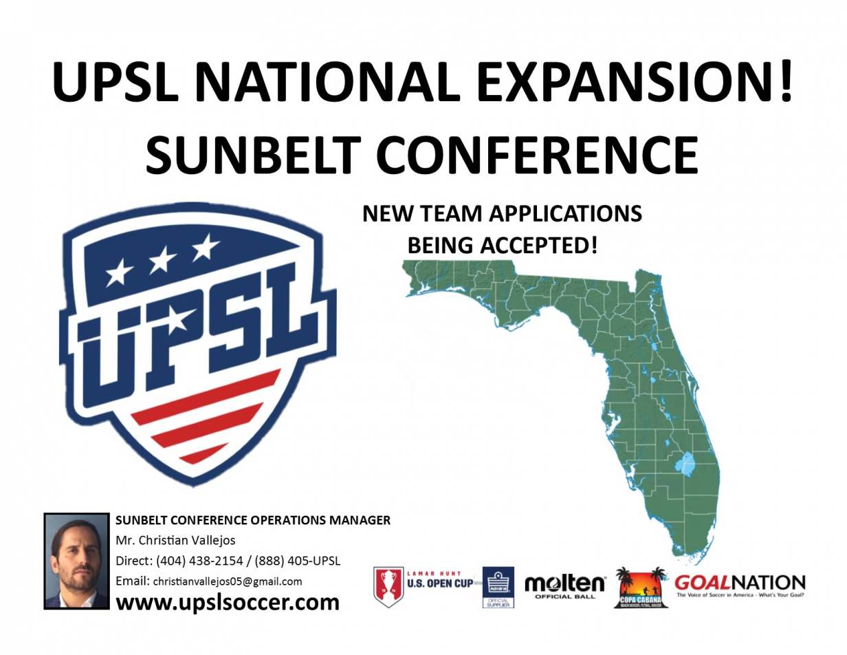 United Premier Soccer League Announces Florida Sunbelt Conference Expansion